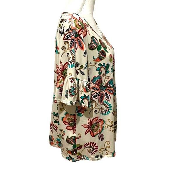 C'est La Vie Womens Floral Pullover Top XL Beige - Picture 2 of 6